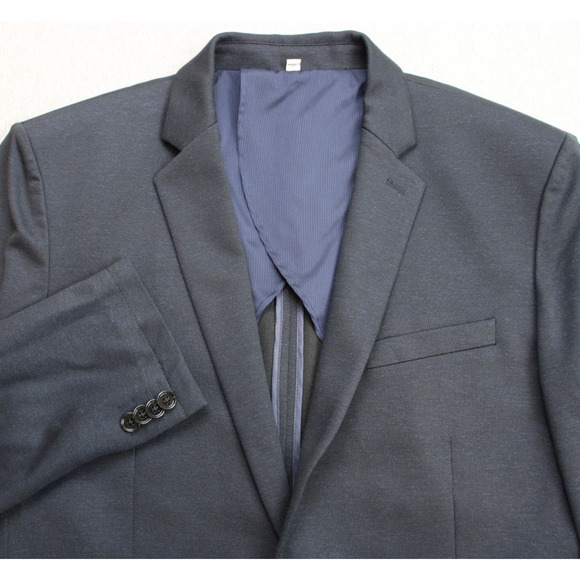 Express Blazer Mens 42R Blue Black Stretch Slim Fit Two Button Classic Jacket - Picture 1 of 11